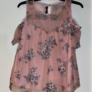 Pink Floral Cold Shoulder Top, XL